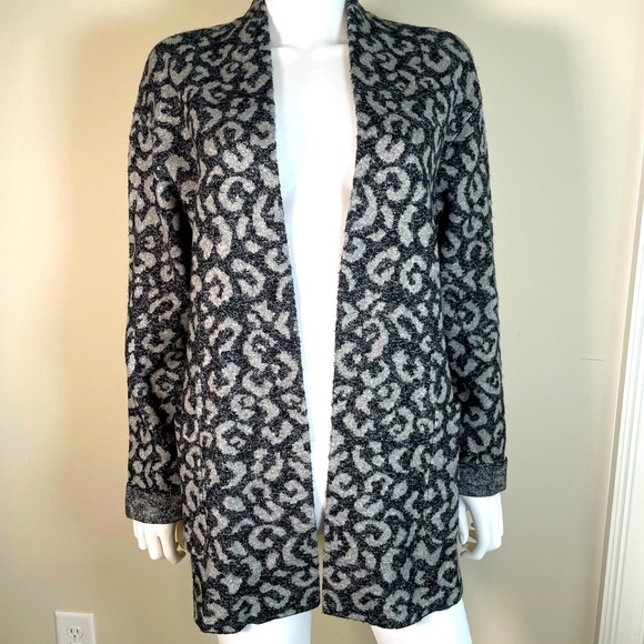 Anthropologie Michael Stars Classic Jacket Leopard Cardigan Sweater Grey Women S - Picture 4 of 13